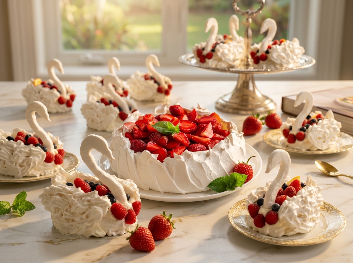 Classic Pavlova cake with strawberries